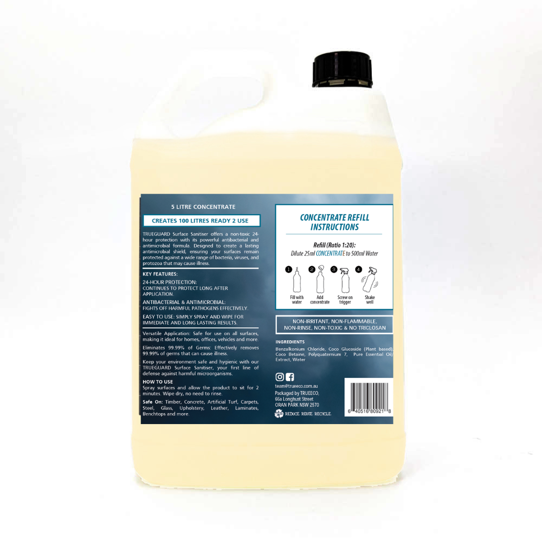 5L CONCENTRATE Trueguard  - Household Sanitising Solution  ($2.50 per Litre Ready2use) (Copy)